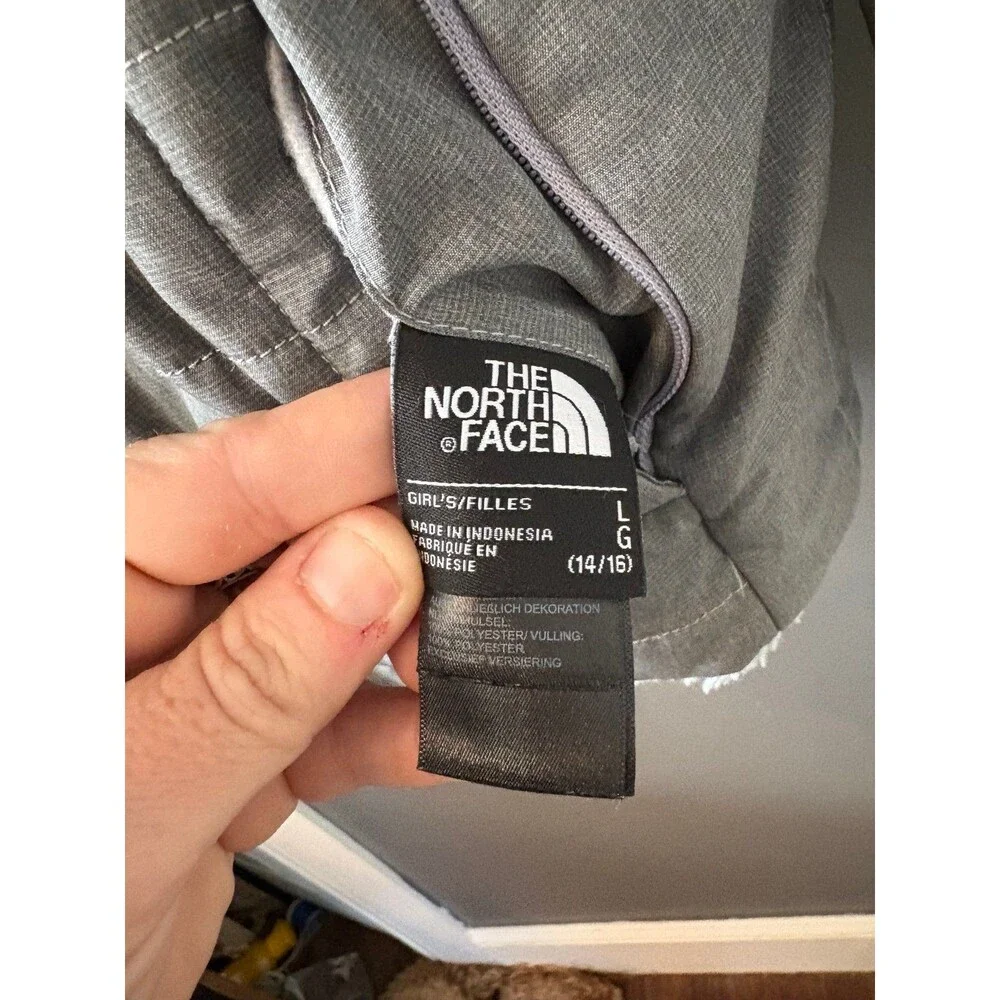 North face mossbud swirl girls large 14/16 gray blue reversible jacket coat